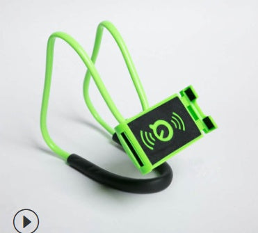 360-degree rotatable selfie phone holder with green arms and black base, phone stand