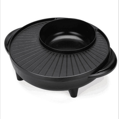 Black round grill with lid on a white background