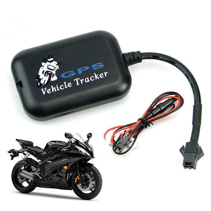 Black GPS vehicle tracker box with wiring harness and connectors