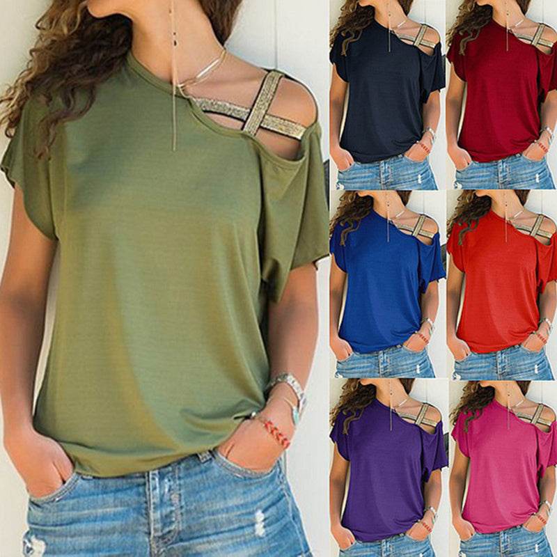 Diagonal cross irregular short sleeve T-shirt - YAXSO