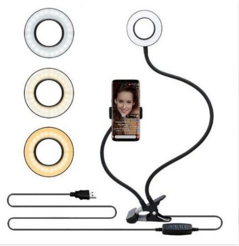 LED ring light selfie stand with different ring tones and phone holder