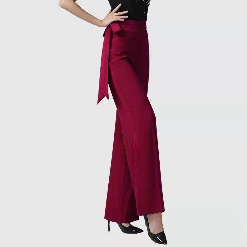 Ribbon Female Draping Effect Solid Color Straight-leg Pants - YAXSO