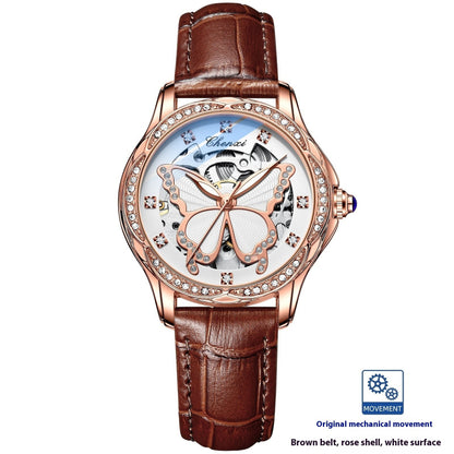 Watch with brown leather strap and rose gold casing. YAXSO UAE ONLINE STORE