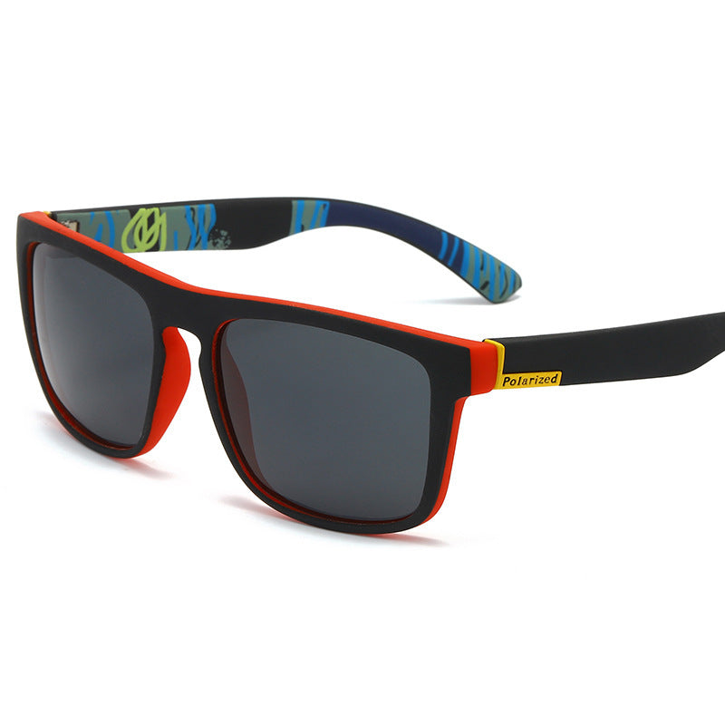 Sunglasses with black and red frame on a white background