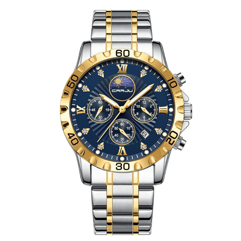 Luxury watch with gold and silver band on a white background