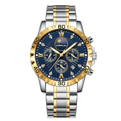 Luxury watch with gold and silver band on a white background