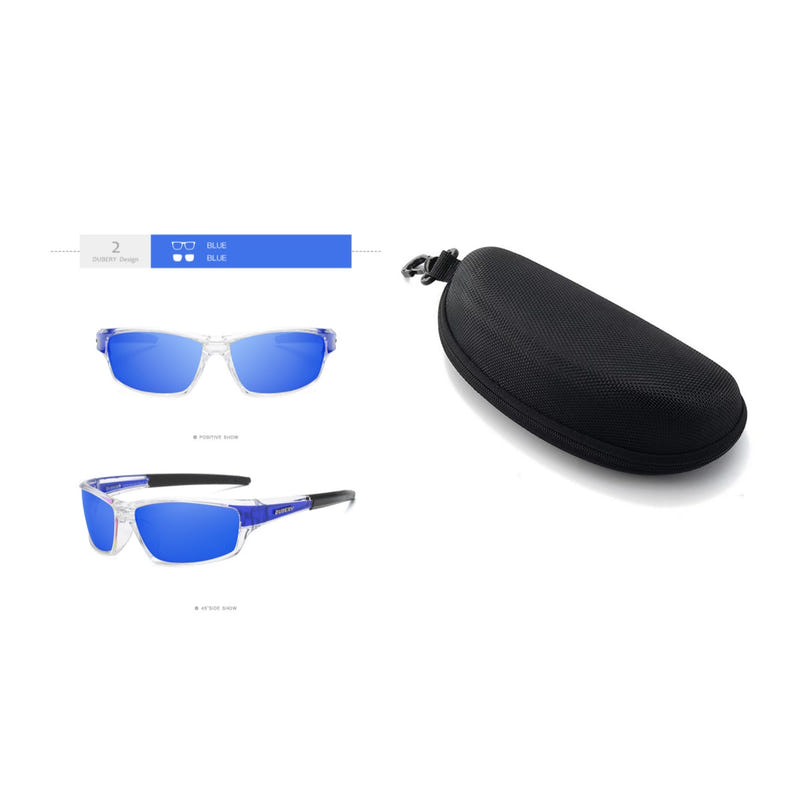 Men's polarized sports sunglasses with black case, blue mirrored lenses