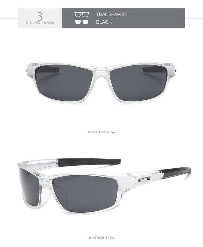 Men's polarized sports sunglasses, clear frame, dark lenses