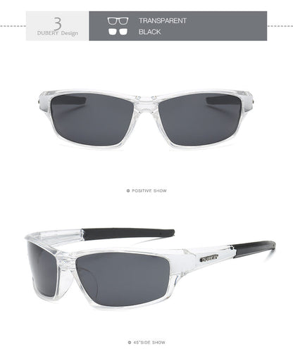 Men's polarized sports sunglasses, clear frame, dark lenses