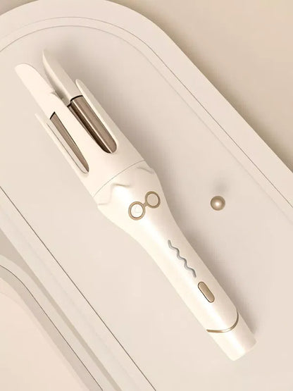 Beige automatic ceramic hair curling iron body with dual metal barrel openings