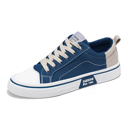 Blue and white sneaker with 'Fashion' text on a white background