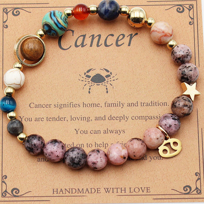 Beaded hemp bracelet with mixed natural stones and gold-tone star charm