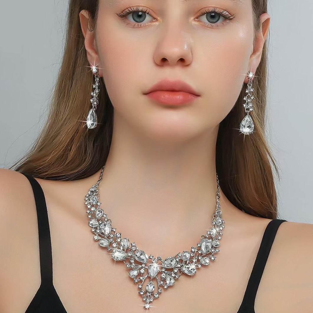Water Drop Women's Alloy Bridal Necklace Two-piece Earrings Set - YAXSO