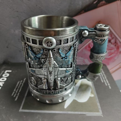 Decorative mug with air force design on a magazine