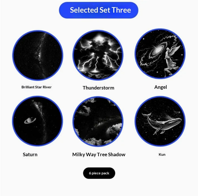 Three star projection slides selected: Brilliant Star River, Thunderstorm, Angel
