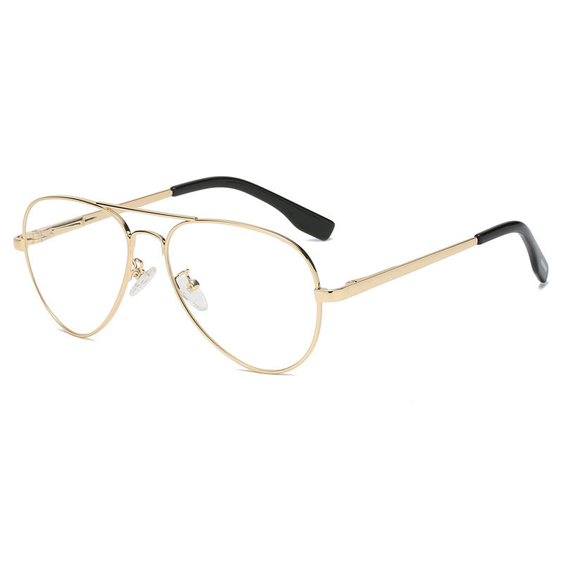 Gold aviator-style eyeglasses on a white background