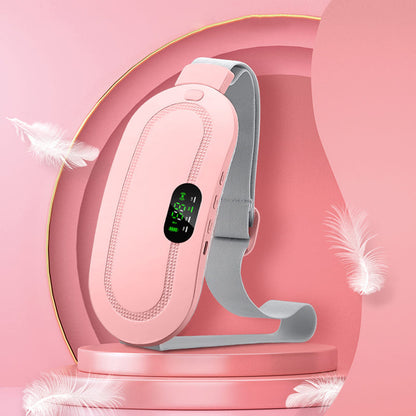 Pink electric waist massager belt with gray strap and arched heating surface
