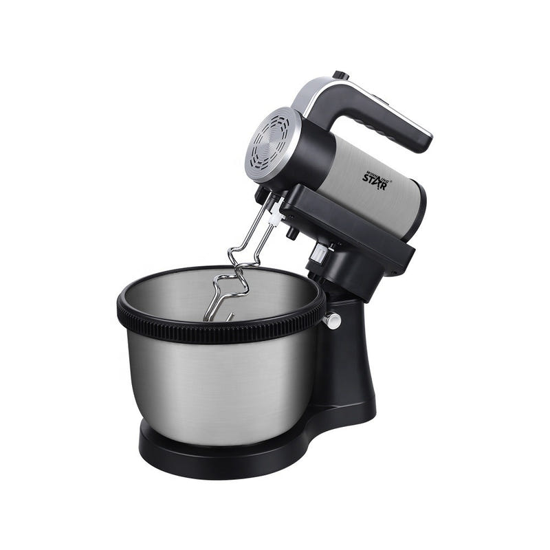 Black stand electric mixer with 4.5L stainless steel bowl and whisk beaters