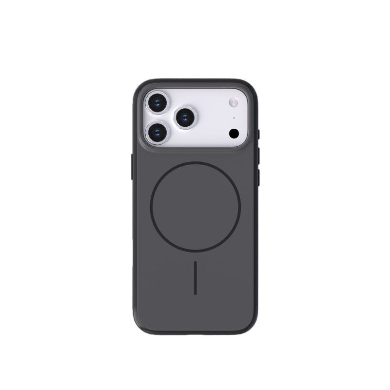 Dark gray phone case with a circular design on a white background