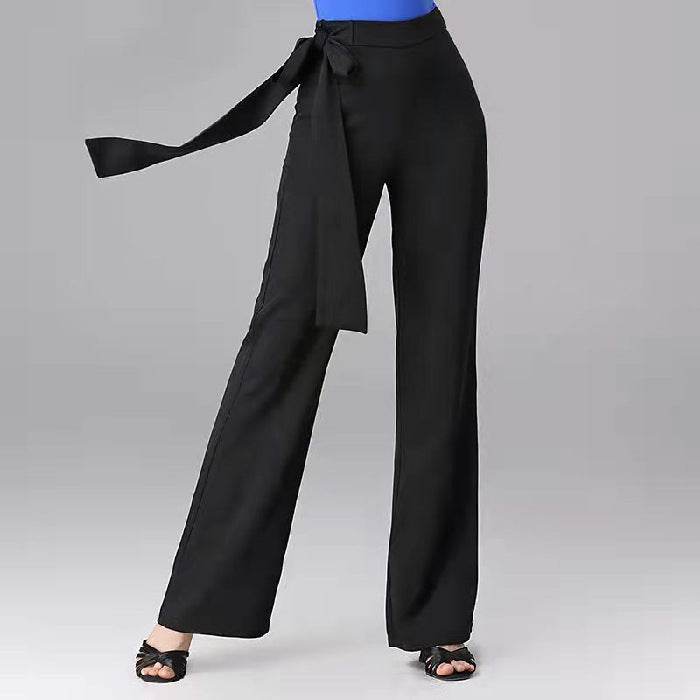 Ribbon Female Draping Effect Solid Color Straight-leg Pants - YAXSO