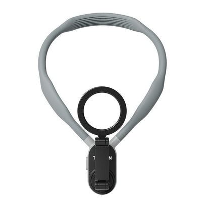 Gray silicone neck mount with black magnetic clip, centered front view.