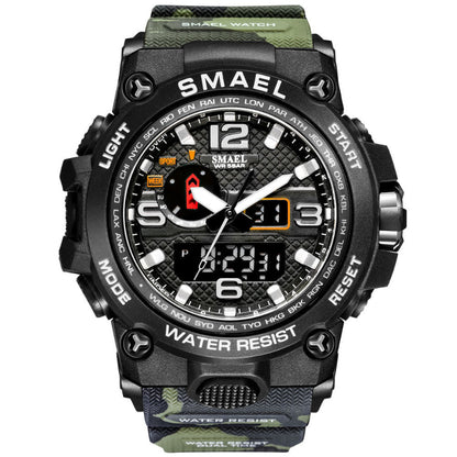Smael watch with green camouflage strap on a white background