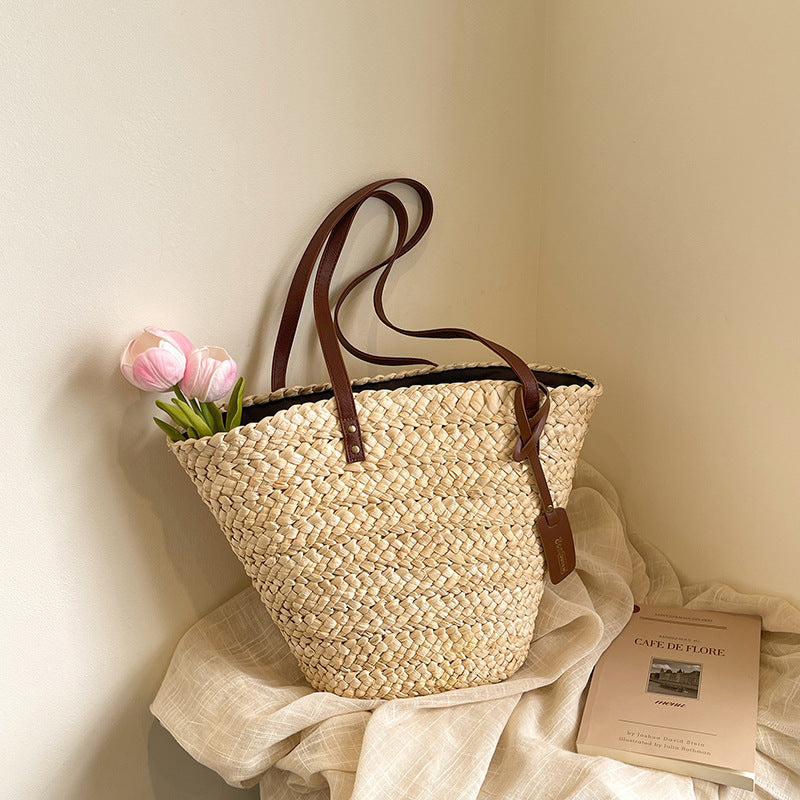 Large Capacity Straw Woven Bag Women's Woven Portable Vegetable Basket Bag - YAXSO