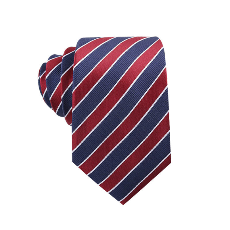 Red and blue striped tie on a white background