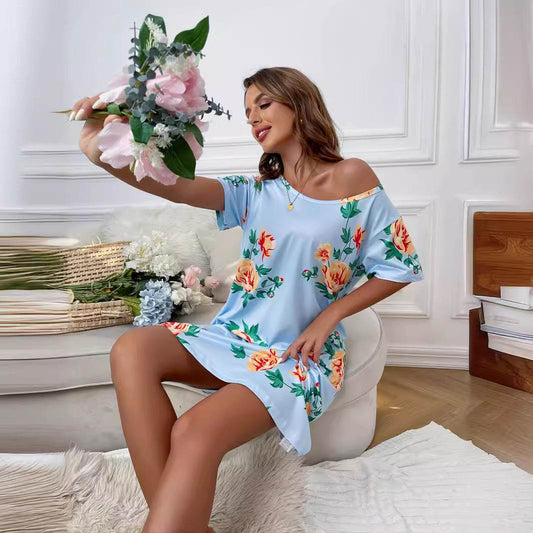 Digital Printing Loose Plus Size Women's Summer Short Dress - YAXSO
