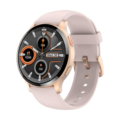 Smartwatch with a light pink strap on a white background