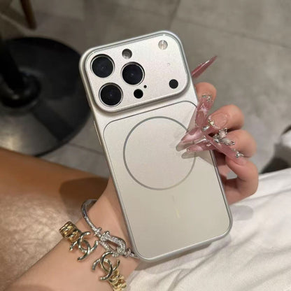 Magnetic phone case with nano frosted glass back, titanium silver