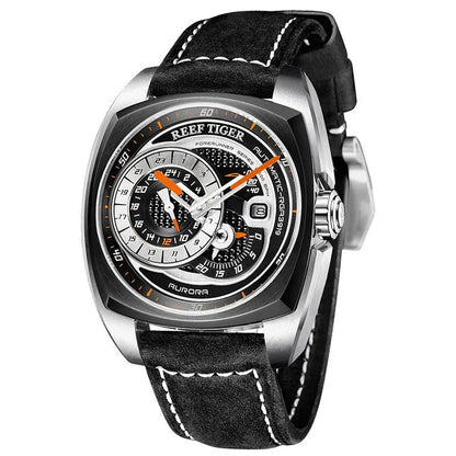 Reef Tiger Aurora Forerunner Men’s Automatic Watch – Leather Strap - YAXSO