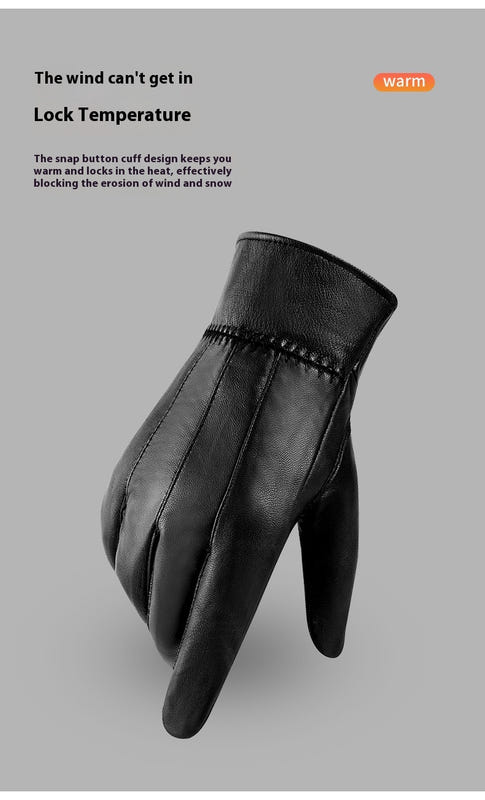Black leather women's glove, side view with stitched cuff and fingertips
