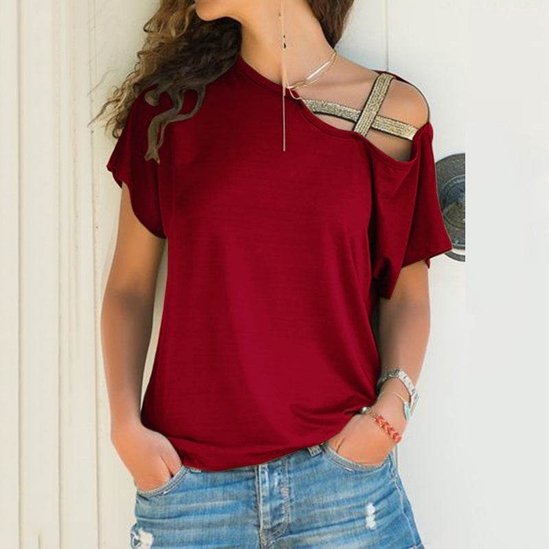 Diagonal cross irregular short sleeve T-shirt - YAXSO