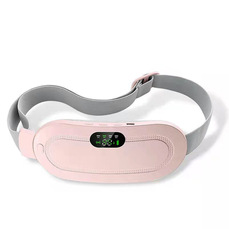 White electric waist massager belt with gray strap and central control display