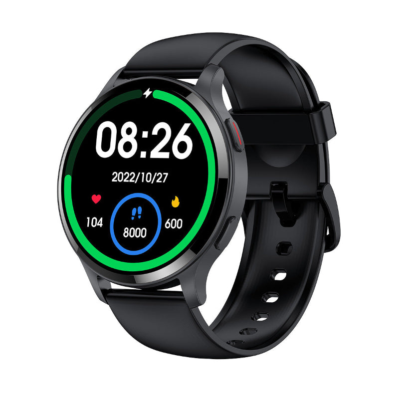 Smartwatch with a black band on a white background
