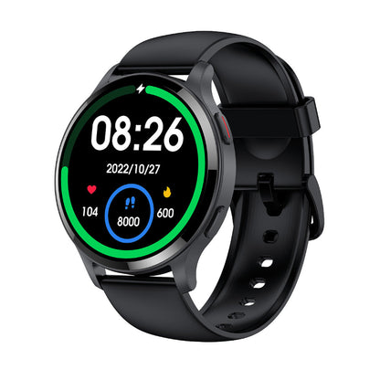 Smartwatch with a black band on a white background