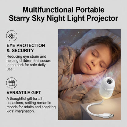 Portable starry sky night light projector with USB cable for bedside use