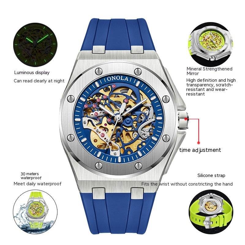 Tape Waterproof Luminous Hollow Automatic Mechanical Watch - YAXSO