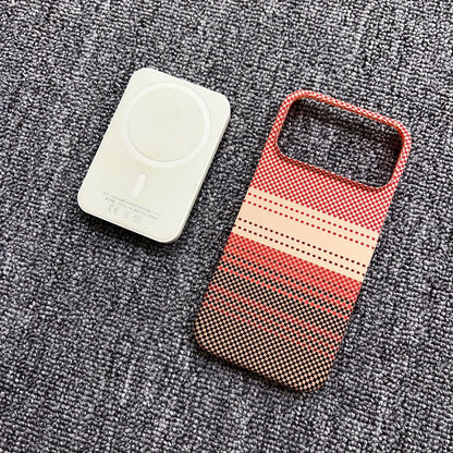 Magnetic iPhone case with red-and-white stripe pattern and top camera cutout