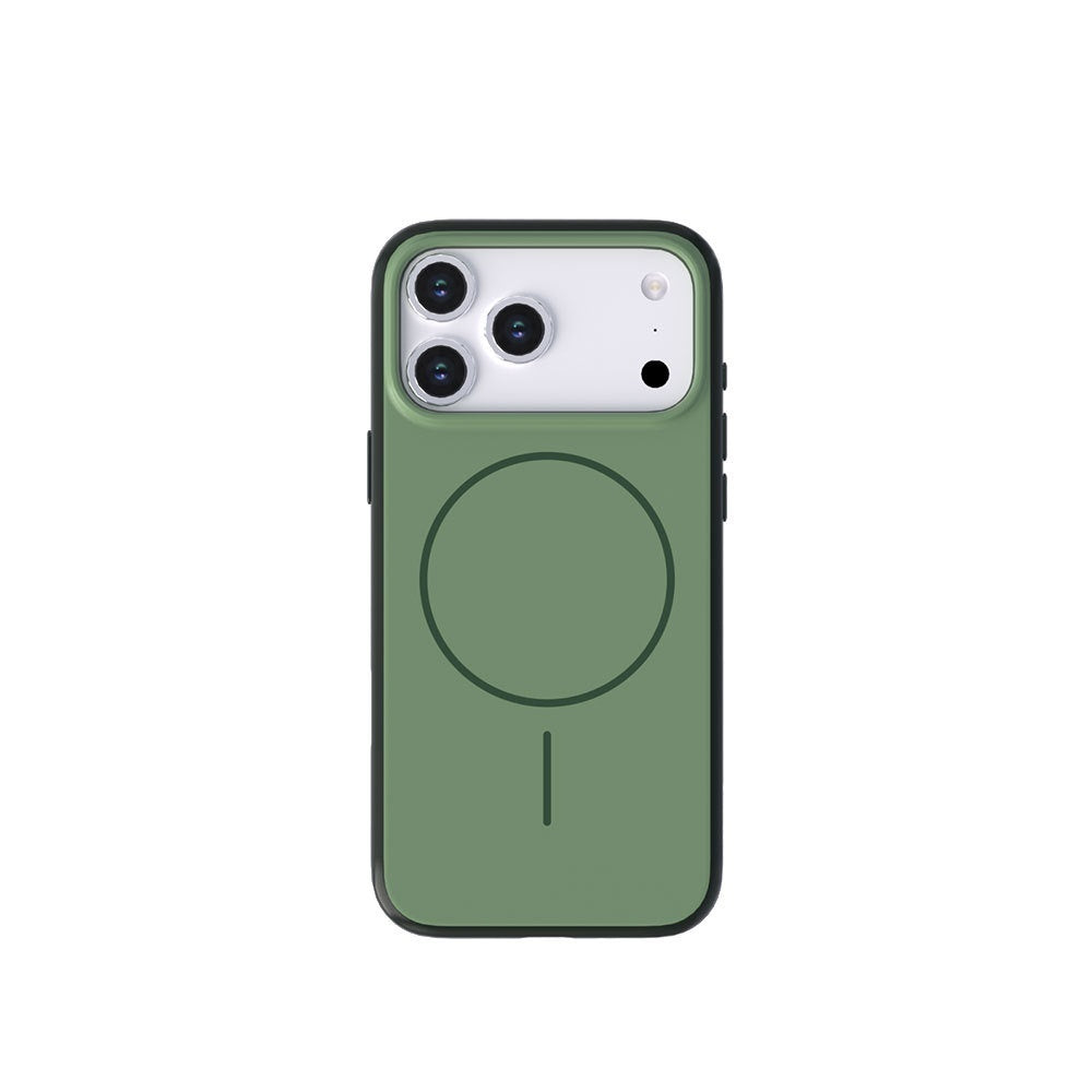Green phone case with a circular design on a white background
