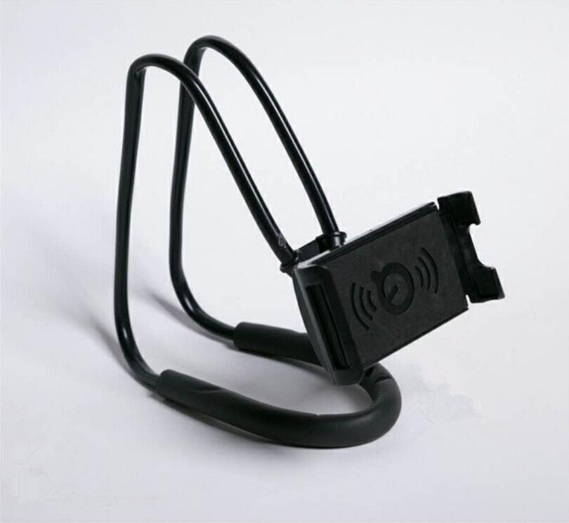 360-degree rotatable selfie phone holder with black arms and black cradle, universal mount