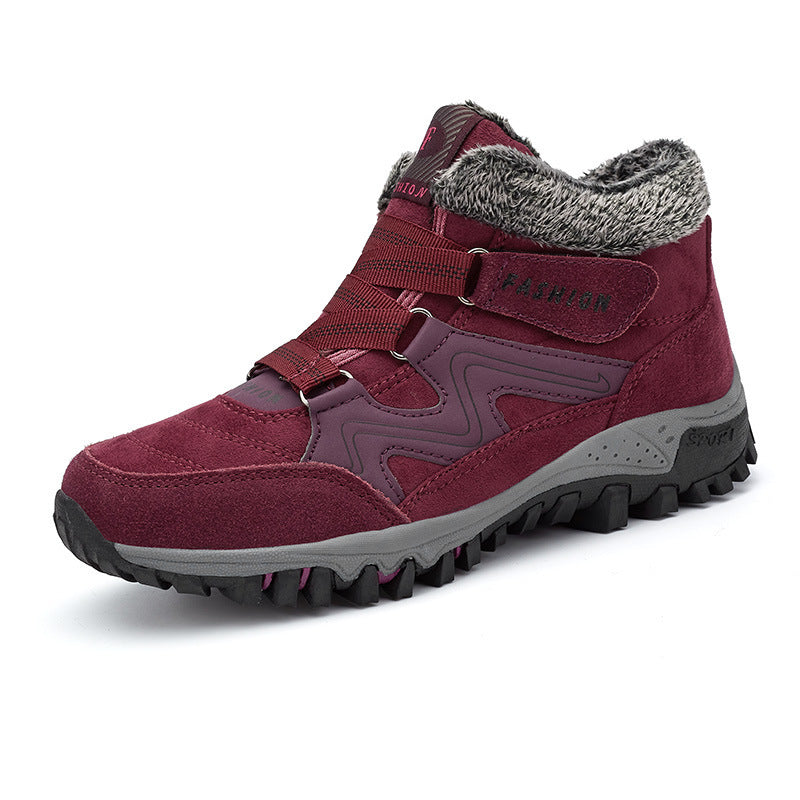Burgundy mid-cut casual sports shoes with thick tread sole