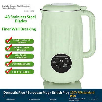 Light mint-white electric soy milk maker with lid, handle, and round front control panel
