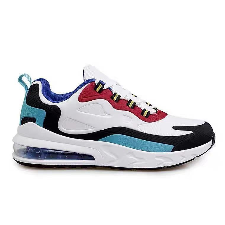 Multicolored sneaker with white sole on a white background