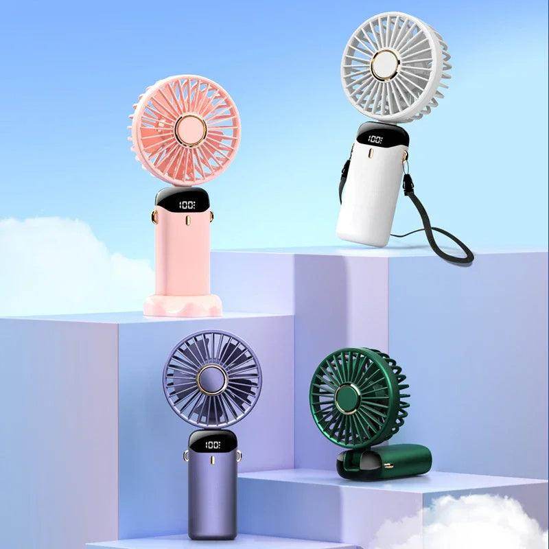USB Rechargeable Mini Portable Handheld Electric Fan Foldable Neck Hanging Outdoor Fan Adjustable 5 Speed Powerful Air Cooler - YAXSO