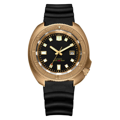 Automatic mechanical watch, black strap, bronze case, black dial with date window