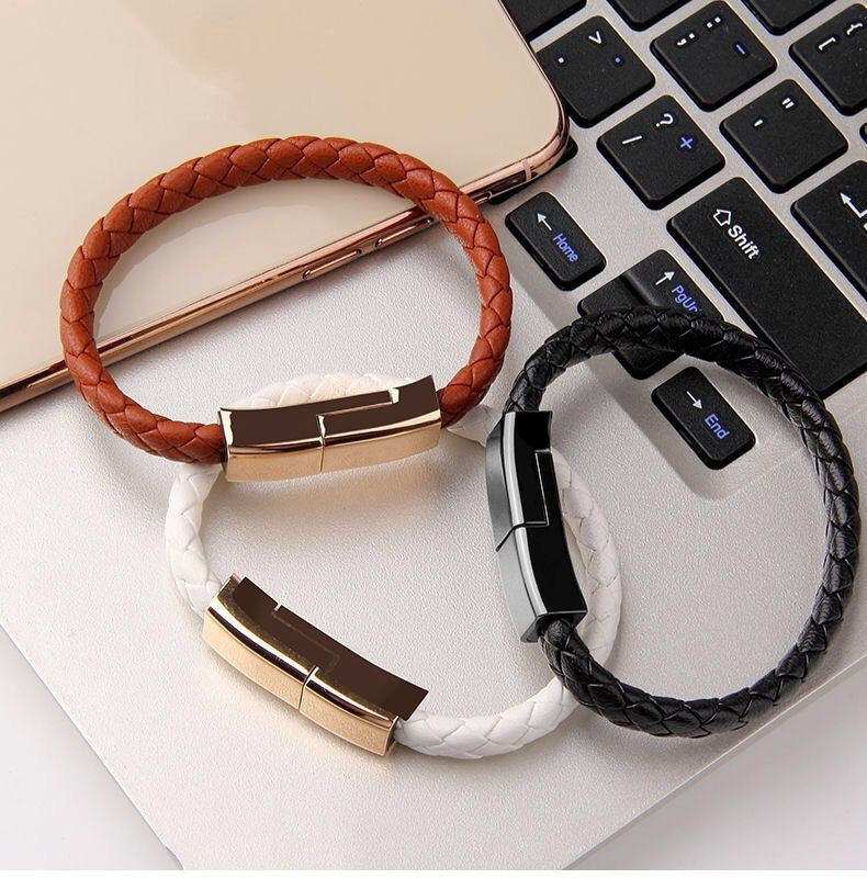 Bracelet USB Charging Cable – Portable Data Cord for iPhone 14/13, USB-C & Micro USB Devices