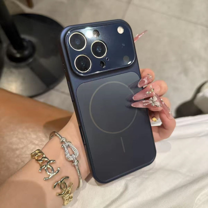 Magnetic phone case with nano frosted glass back, dark blue