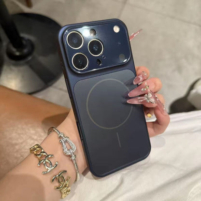 Magnetic phone case with nano frosted glass back, dark blue